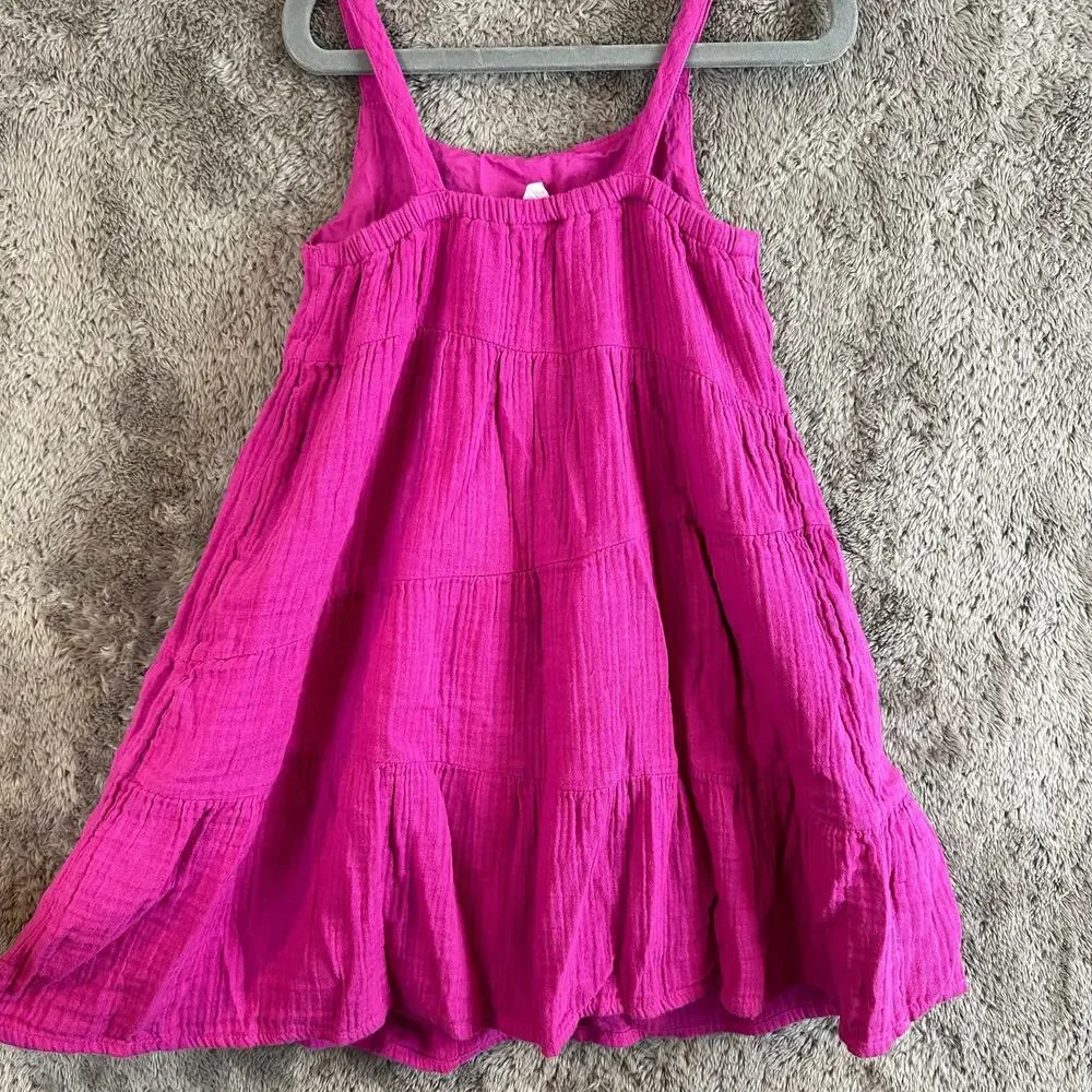 Baby Gap Pink Tiered Dress Toddler Girl 4T Muslin Cotton Sundress Fuchsia